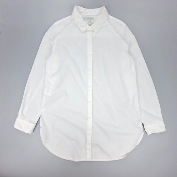 GARNET HILL Organic Pima Cotton Long Tunic Minimal Button Down Shirt White 14 - Picture 1 of 6